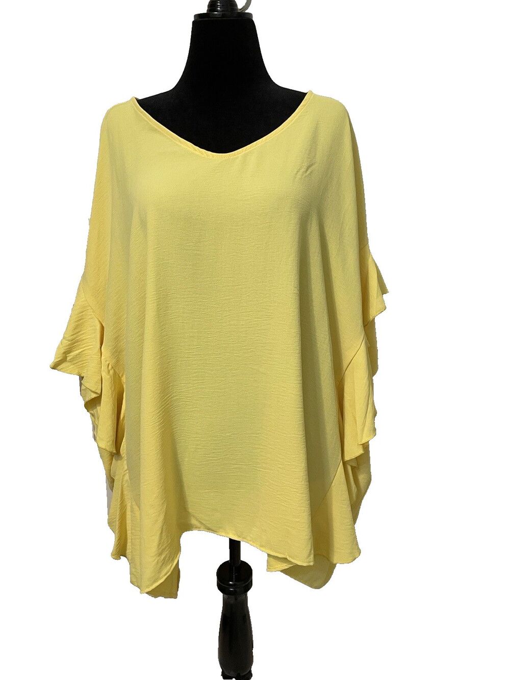 ODDY Yellow Tunic Top Womens 2X 3X Ruffle Sleeves V Neck USA